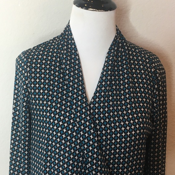 Pleione Mini Print Faux Wrap Blouse Size Small - Picture 5 of 10